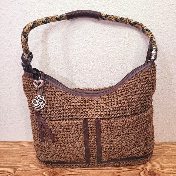 Brighton Barbados Crochet Leather Purse Raffia Handbag Boho Retro Style - Picture 1 of 15